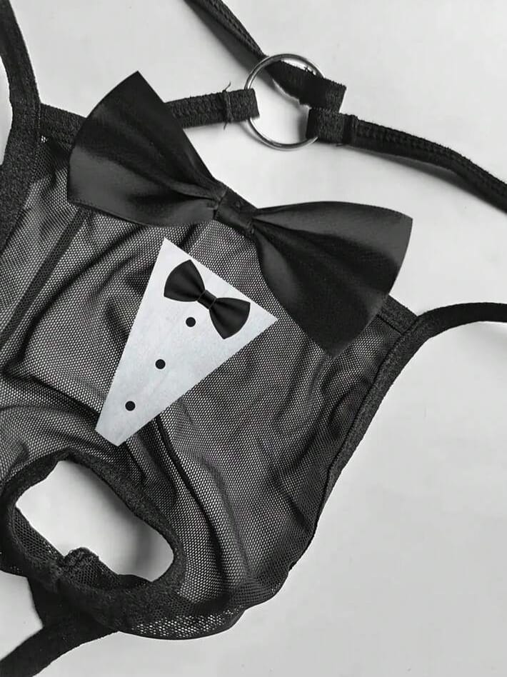 Midnight Tuxedo Open-Pouch Thong